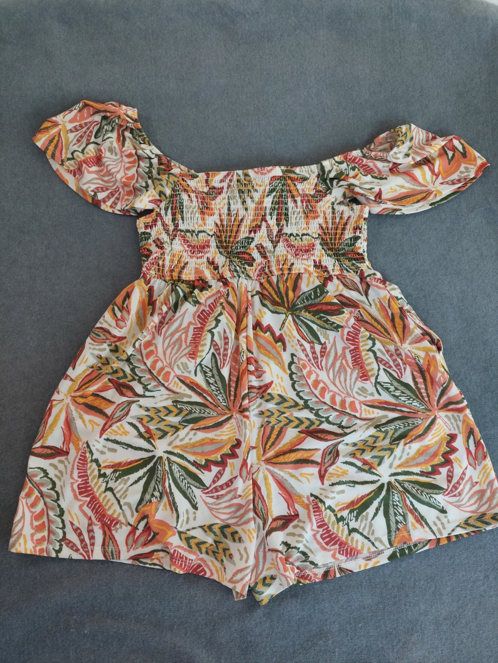 Derek Heart Tropical Smocked Off-Shoulder Romper Plus Size 1X Floral - Picture 9 of 9